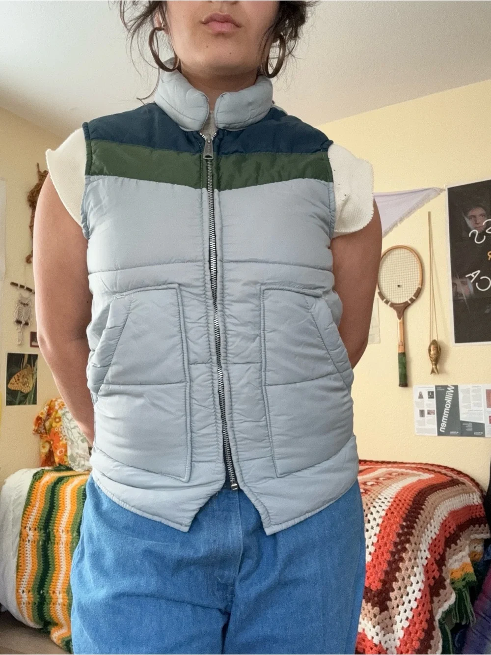 1970s Green and Blue Puffer Vest - Picture 6 of 11